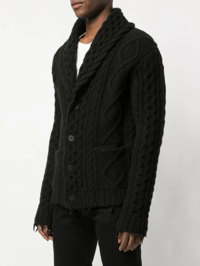 Shop Alanui Cable-knit Frayed Cardigan In Black