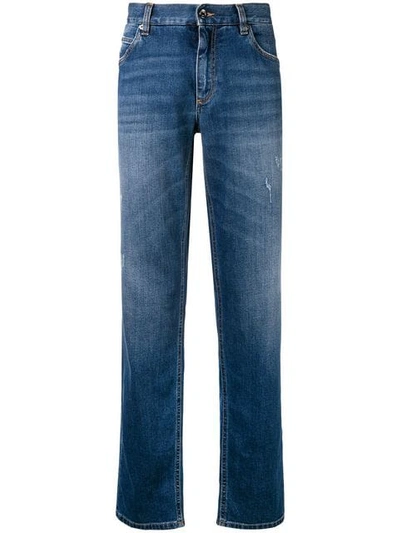 Shop Dolce & Gabbana Logo Embroidered Straight Leg Jeans In Blue