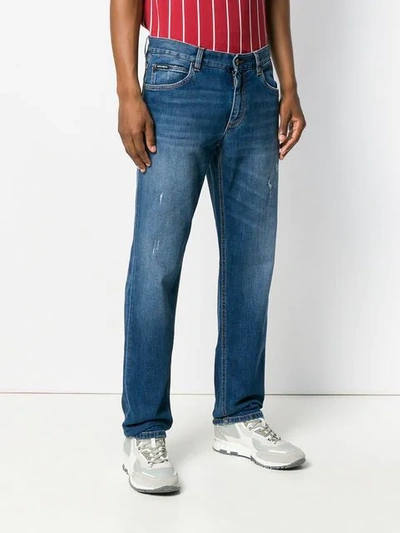 Shop Dolce & Gabbana Logo Embroidered Straight Leg Jeans In Blue