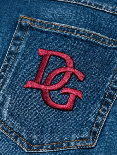 Shop Dolce & Gabbana Logo Embroidered Straight Leg Jeans In Blue