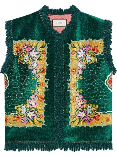 Shop Gucci Floral Velvet Jacquard Vest - Green