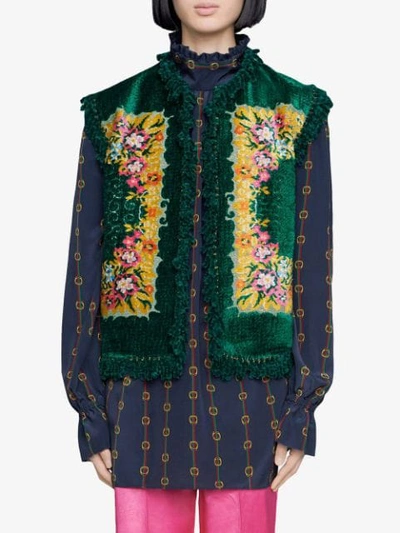 Shop Gucci Floral Velvet Jacquard Vest - Green