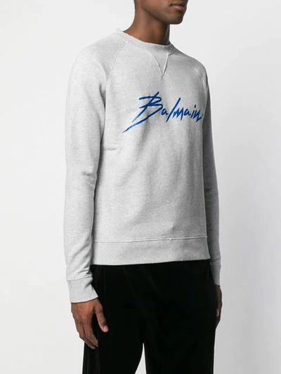 Shop Balmain Contrast Logo Sweatshirt In Grey