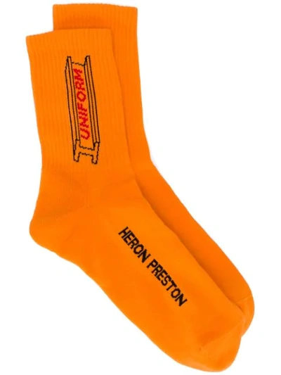 Shop Heron Preston Uniform Ribbed Socks In Orange