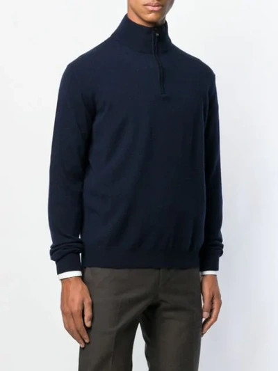 Shop Corneliani Front Zip Sweater In Blue