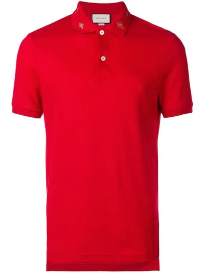 Shop Gucci Embroidered Collar Polo Shirt In 6706 Red