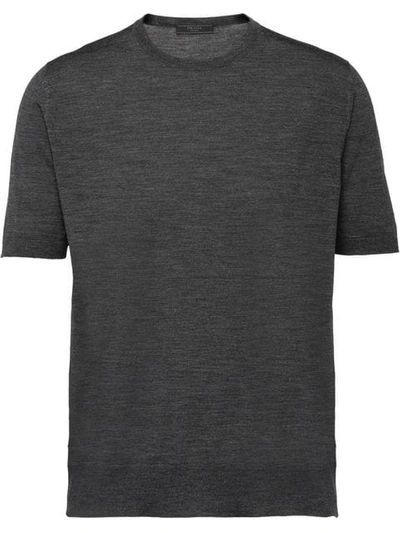 Shop Prada Knit Crew Neck T-shirt In Grey