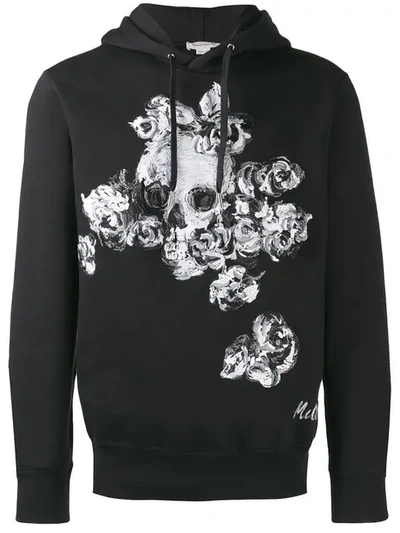 Shop Alexander Mcqueen Skull Floral Print Hooded Sweatshirt In Black