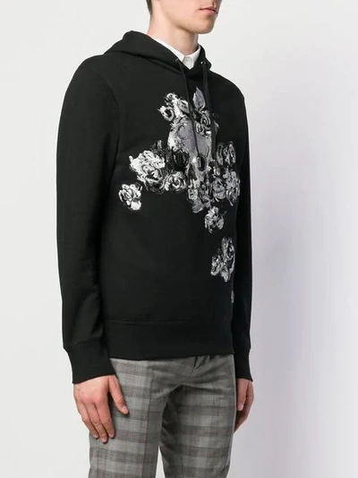 Shop Alexander Mcqueen Skull Floral Print Hooded Sweatshirt In Black