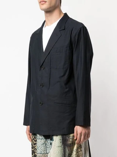 Shop Yohji Yamamoto Washed Cotton Twill Jacket In Navy