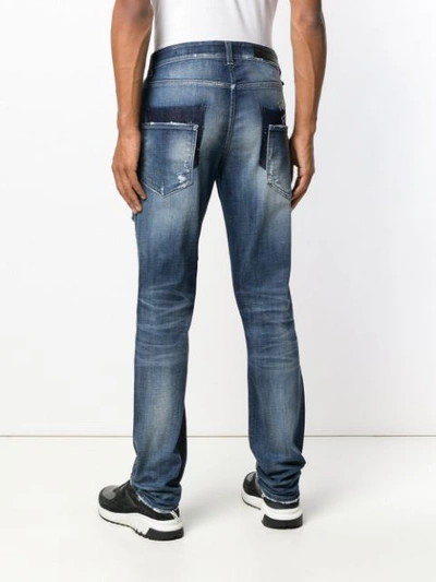 Shop Philipp Plein Distressed Straight-leg Jeans In Blue