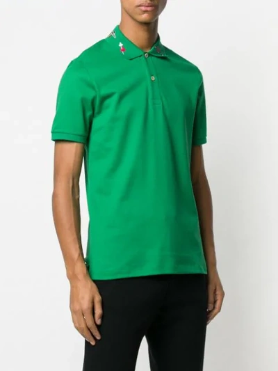 Shop Gucci Embroidered Polo Shirt In Green