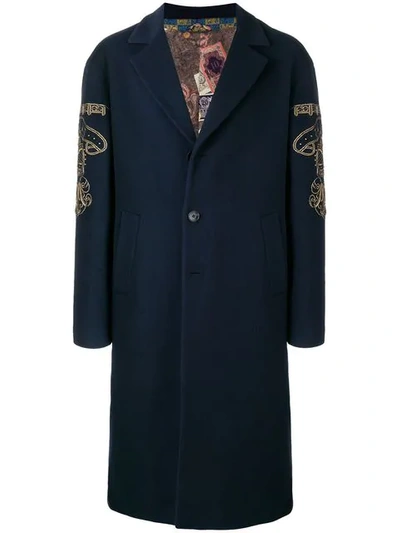 Shop Etro Side Embroidery Loose Coat  In 200 Blue