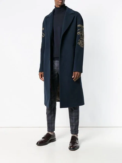 Shop Etro Side Embroidery Loose Coat  In 200 Blue