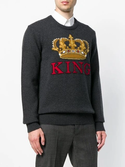 Shop Dolce & Gabbana Intarsia Crown Sweater In Grey