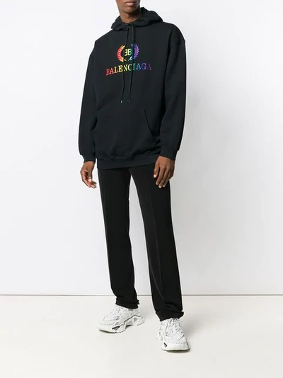 Balenciaga Rainbow Logo Printed Sweatshirt Hoodie In Black | ModeSens