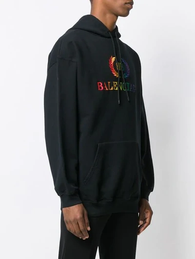 Balenciaga Rainbow Logo Printed Sweatshirt Hoodie In Black | ModeSens