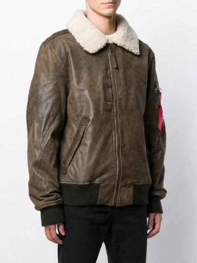 Shop Alpha Industries Shearling Collar Leather Jacket In Brown