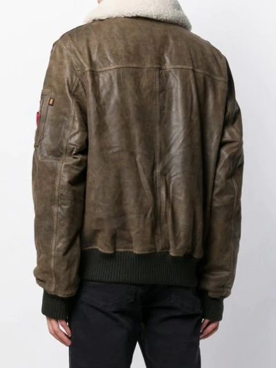 Shop Alpha Industries Shearling Collar Leather Jacket In Brown