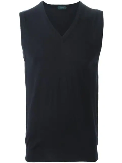 Shop Zanone Knitted Tank Top In Blue