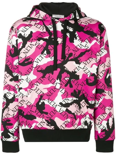 Shop Valentino Camouflage Vltn Printed Hoodie In Pink
