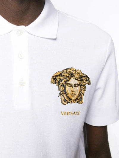Shop Versace Embroidered Medusa Polo Shirt In White