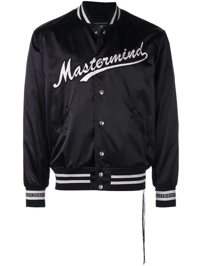 Shop Mastermind Japan Logo Print Varsity Bomber Jacket In Black
