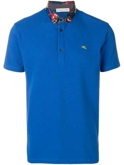 Shop Etro Printed Collar Polo Shirt In Blue