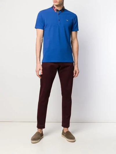 Shop Etro Printed Collar Polo Shirt In Blue