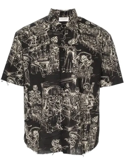 Shop Saint Laurent Mexican Print Shirt In Black