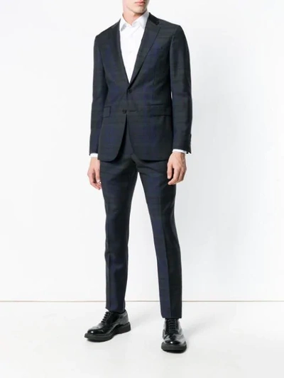 Shop Burberry Slim-fit Check Suit In Blue
