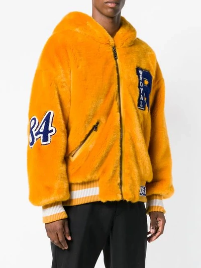 Shop Dolce & Gabbana Faux Fur Varsity Jacket In Orange