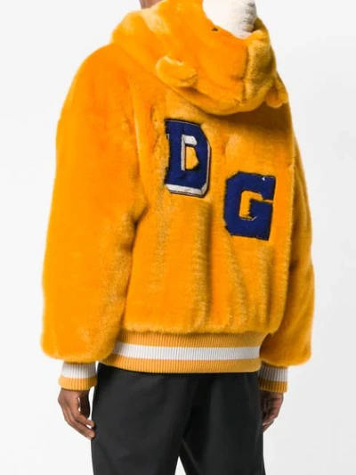 Shop Dolce & Gabbana Faux Fur Varsity Jacket In Orange