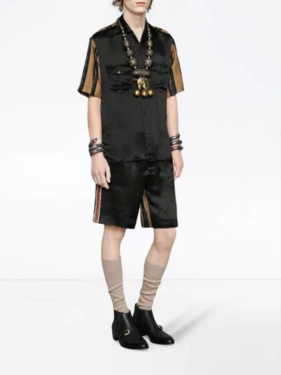 Shop Gucci Bi-material Printed Bowling Shirt In 1152 Black