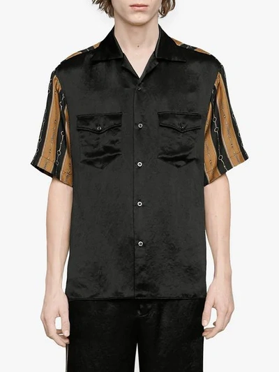 Shop Gucci Bi-material Printed Bowling Shirt In 1152 Black