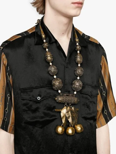 Shop Gucci Bi-material Printed Bowling Shirt In 1152 Black