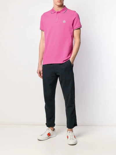 Shop Moncler Short Sleeved Polo Shirt In Pink