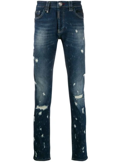 Shop Philipp Plein Super Straight Statement Jeans In Blue