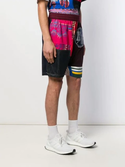 Shop Amen Printed Patchwork Shorts - Black