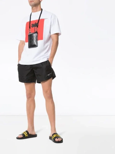 Shop Off-white Logo Print Swim Shorts In Black White