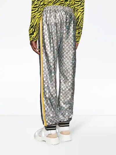 Shop Gucci Laminated Sparkling Gg Sweatpants - Silver