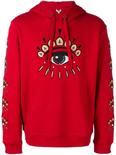 Shop Kenzo Eye Detail Hoodie In Red