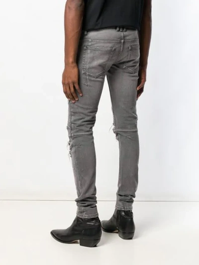 Shop Balmain Skinny Distressed Biker Jeans In Grey