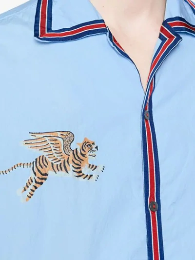 Shop Gucci Tiger Fil Coupé Bowling Shirt In Blue