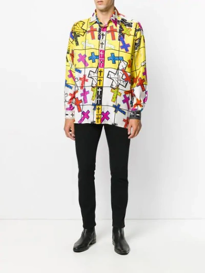 Pre-owned Versace 1990s Crossed Design Printed Shirt In Yellow