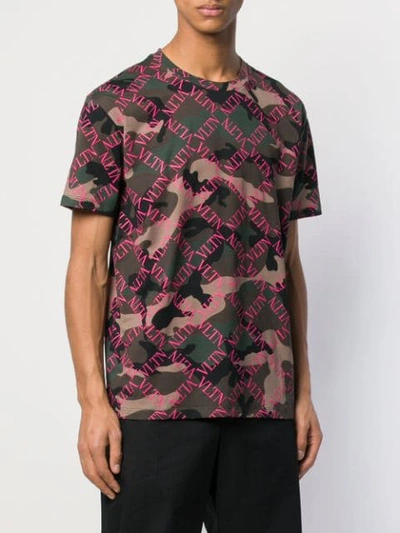 Shop Valentino Camouflage Logo Grid Print T In Green