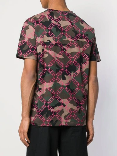 Shop Valentino Camouflage Logo Grid Print T In Green