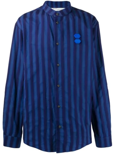 Shop Off-white Striped Band Collar Shirt In Blue