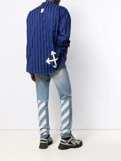 Shop Off-white Striped Band Collar Shirt In Blue