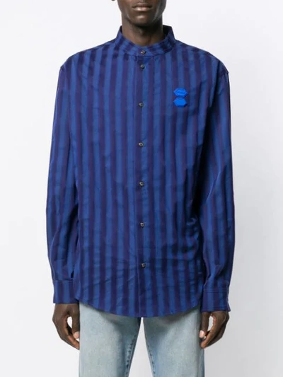 Shop Off-white Striped Band Collar Shirt In Blue